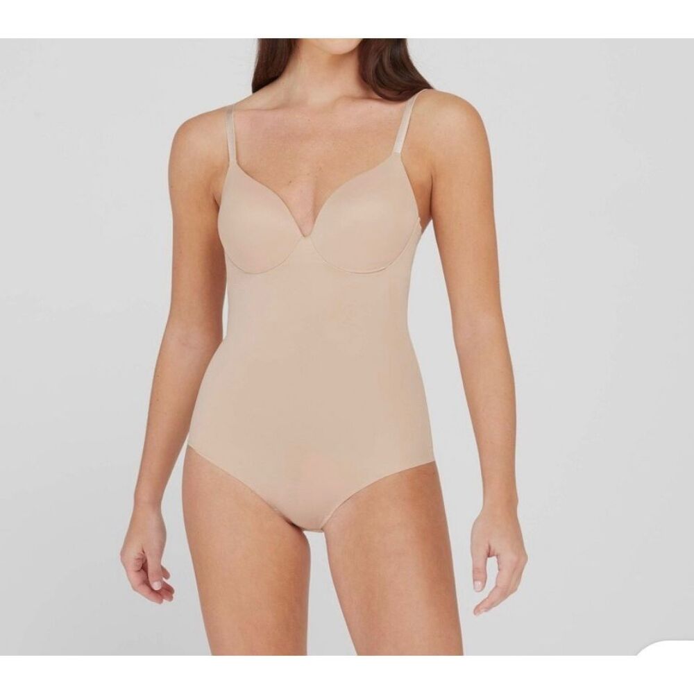 Assets by Spanx Women's Flawless Finish Shaping Bodysuit Shapewear Tan M NEW